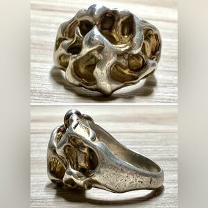 Vintage Designer Hallmarked Sterling Silver & Gold Brutalist Ring, Size 6